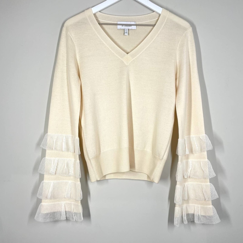 DEREK LAM 10 CROSBY Cream Ruffle Sleeve Sweater M